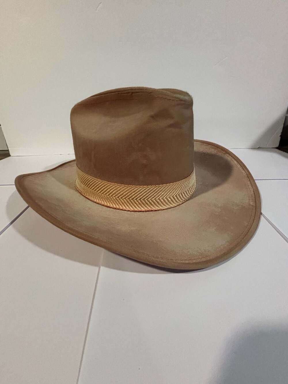 Vintage Trail Ridge Brown Wool Felt Cowboy Hat with Woven Band and Feather Accen
